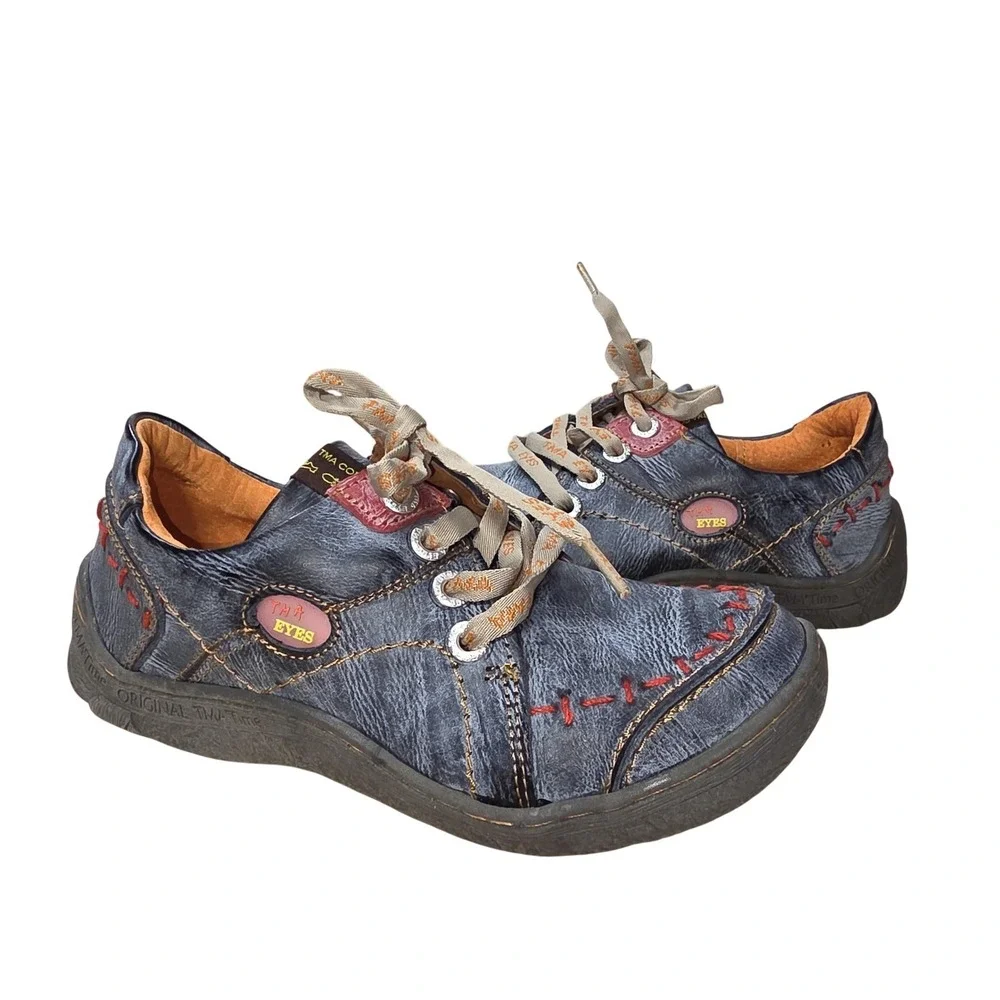 TMA Eyes Shoes Women 7.5 Blue Lace Up Comfort Walking Sneakers Franken shoe Boho - Picture 1 of 9
